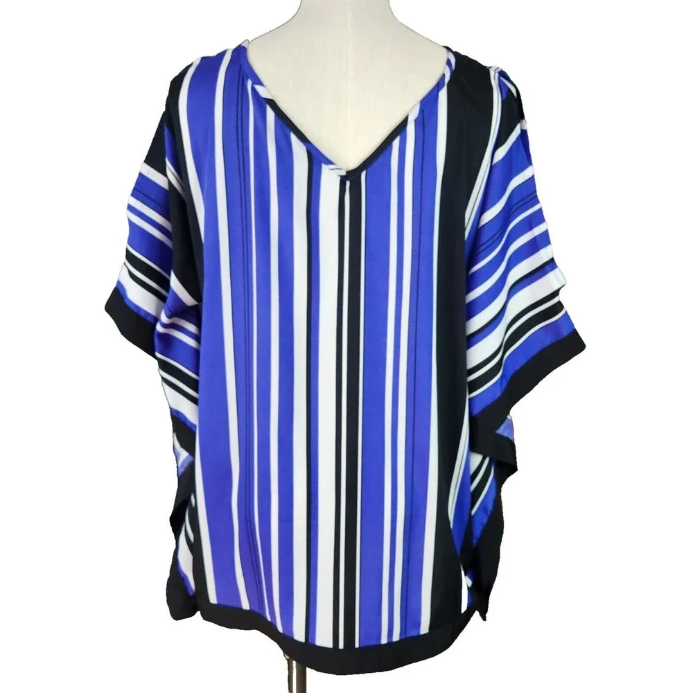 Anthony Richards Kimono Style Purple White Black Vertical Stripe Top - Picture 2 of 5